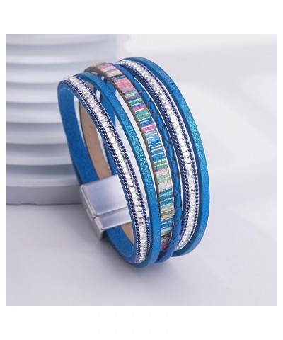 Boho Leather Wrap Bracelets Trendy Layered Bracelets with Magnetic Clasp Strackable Bohemian Jewelry Gifts for Women Royal Bl...