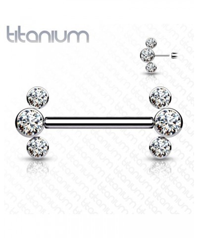 Dynamique Implant Grade Titanium Threadless Push In Nipple Barbell With 3 CZ Bezel Set Ends (Sold Per Pair Or Per Piece) Clea...