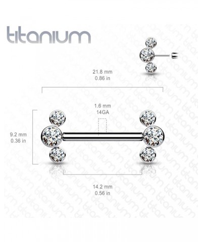 Dynamique Implant Grade Titanium Threadless Push In Nipple Barbell With 3 CZ Bezel Set Ends (Sold Per Pair Or Per Piece) Clea...