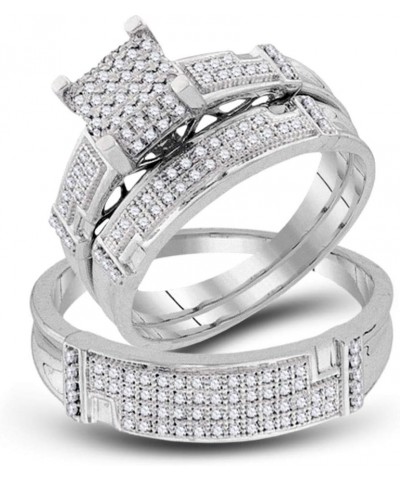 10kt White Gold Trio His & Hers Round Diamond Square Matching Bridal Wedding Ring Band Set 1/2 Cttw Women 9 Mens 13 $294.06 Sets