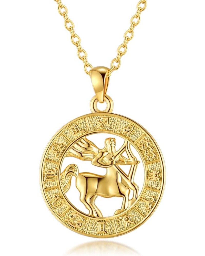 Zodiac Sign Necklaces for Women Gold Coin Constellation Pendant Necklaces Horoscope Jewelry Birthday Gift Sagittarius -patter...