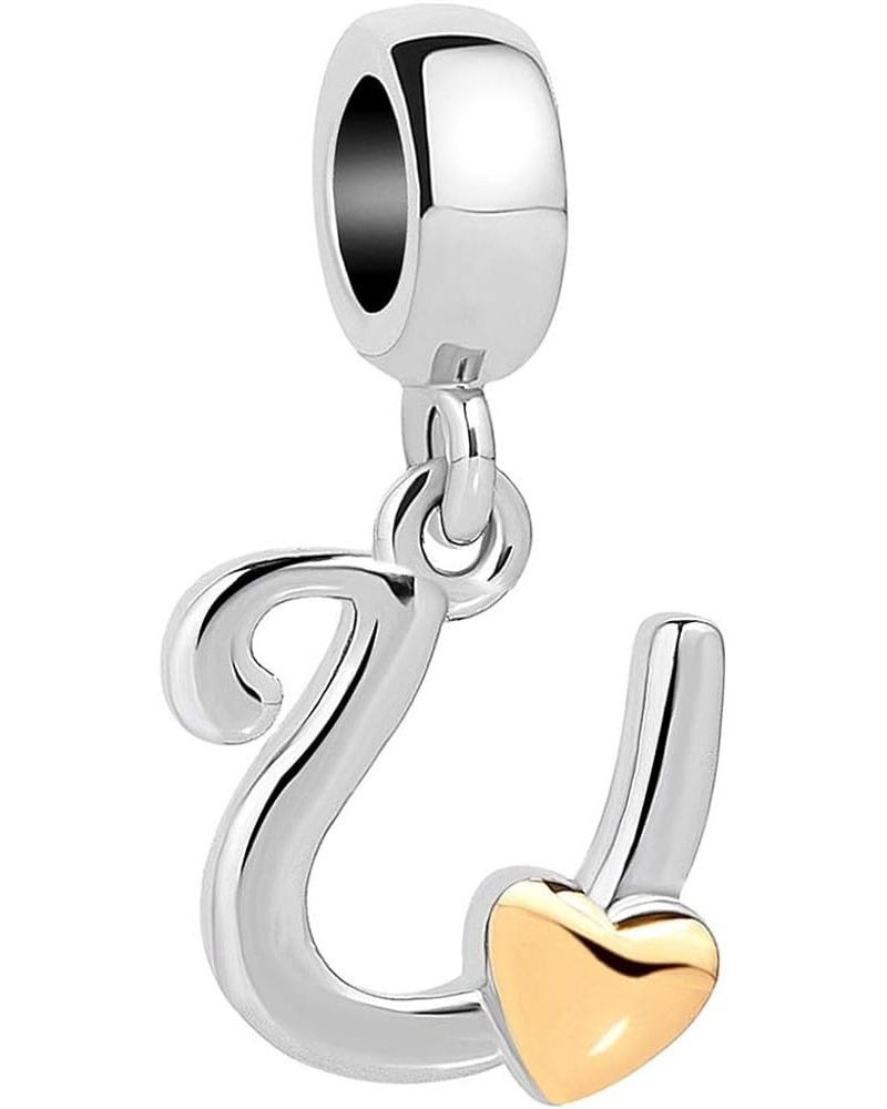 A to Z Gold Heart Name Initial Charm Compatible with Pandoran Charm Bracelet Women Girl Silver Love Dangle Letter Pendant Alp...