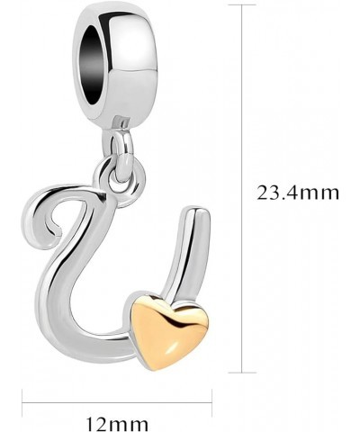 A to Z Gold Heart Name Initial Charm Compatible with Pandoran Charm Bracelet Women Girl Silver Love Dangle Letter Pendant Alp...