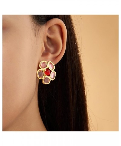 Flower Earrings Pink Stud - Exaggerated Oversized Enamel Floral Earring - Hypoallergenic Statement Earrings Jewelry for Women...