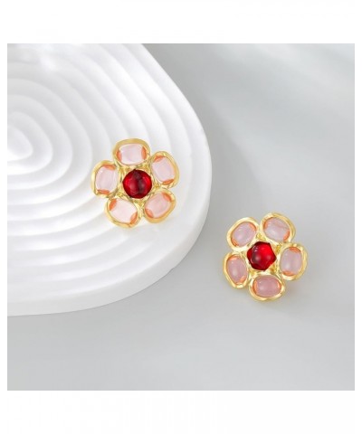 Flower Earrings Pink Stud - Exaggerated Oversized Enamel Floral Earring - Hypoallergenic Statement Earrings Jewelry for Women...