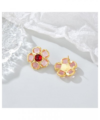 Flower Earrings Pink Stud - Exaggerated Oversized Enamel Floral Earring - Hypoallergenic Statement Earrings Jewelry for Women...