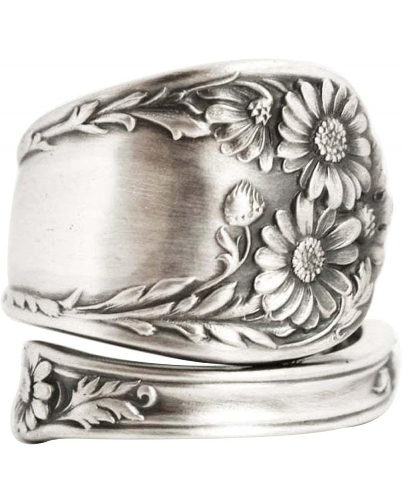 925 Sterling Silver Adjustable Layered Chain Ring, Party Rings For Women One Size Silver Flower $3.89 Rings