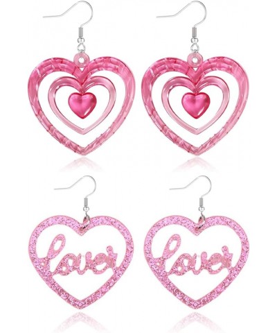 Valentines Day Gifts Pink Heart Earrings for Women Heart Hoop Earrings for Girlfriends Love Heart Dangle Earrings Valentines ...