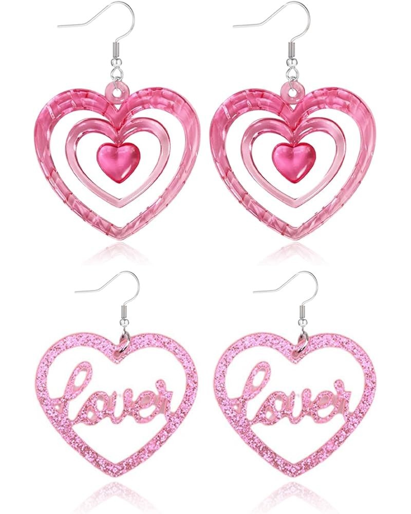 Valentines Day Gifts Pink Heart Earrings for Women Heart Hoop Earrings for Girlfriends Love Heart Dangle Earrings Valentines ...