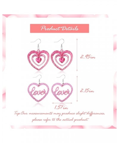 Valentines Day Gifts Pink Heart Earrings for Women Heart Hoop Earrings for Girlfriends Love Heart Dangle Earrings Valentines ...