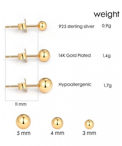 14K Gold Ball Stud Earrings Sterling Silver Post Hypoallergenic Jewelry Women & Girls( 3 Size Options) 5mm $8.99 Earrings