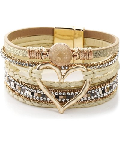 Multilayer Leather Wrap Bracelet Wide Cuff Bracelets for Women Girls Khaki $9.53 Bracelets