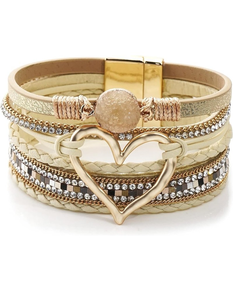 Multilayer Leather Wrap Bracelet Wide Cuff Bracelets for Women Girls Khaki $9.53 Bracelets