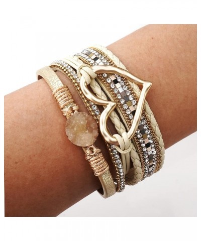 Multilayer Leather Wrap Bracelet Wide Cuff Bracelets for Women Girls Khaki $9.53 Bracelets