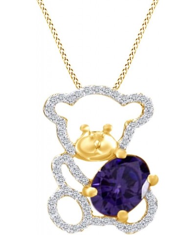 Oval Cut Simulated CZ Teddy Bear Pendant Necklace in 14K Gold Over Sterling Silver Yellow Gold Over : Simulated Alexandrite $...