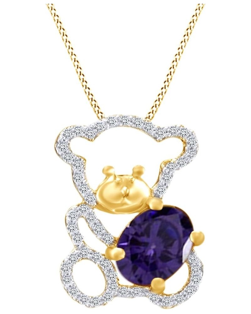 Oval Cut Simulated CZ Teddy Bear Pendant Necklace in 14K Gold Over Sterling Silver Yellow Gold Over : Simulated Alexandrite $...