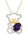 Oval Cut Simulated CZ Teddy Bear Pendant Necklace in 14K Gold Over Sterling Silver Yellow Gold Over : Simulated Alexandrite $...