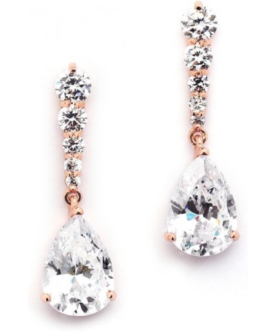 Rose Gold Cubic Zirconia Wedding Drop Earrings, Teardrop CZ Crystal, for Brides, Bridesmaid, Prom $14.83 Earrings