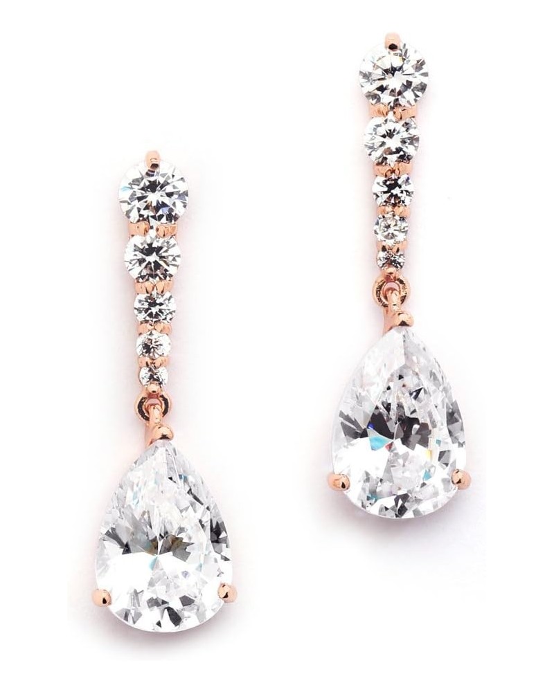 Rose Gold Cubic Zirconia Wedding Drop Earrings, Teardrop CZ Crystal, for Brides, Bridesmaid, Prom $14.83 Earrings