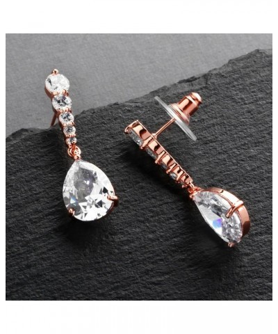 Rose Gold Cubic Zirconia Wedding Drop Earrings, Teardrop CZ Crystal, for Brides, Bridesmaid, Prom $14.83 Earrings