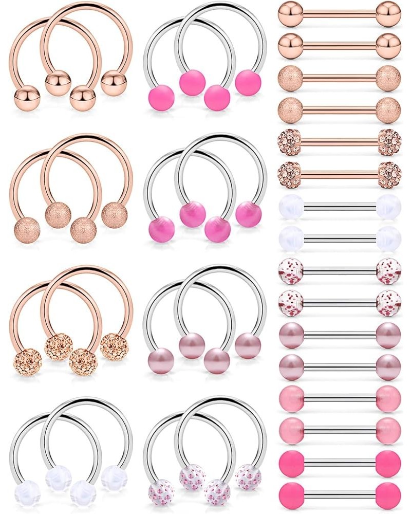 32Pcs Nipple Rings 14G Surgical Steel Tongue Nipplerings Barbell Bar Hoop Ring Piercing Jewelry for Women Men 14mm-16mm 16 pa...