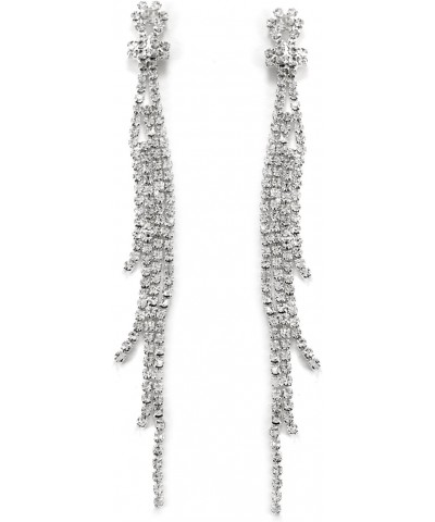 Silver Crystal Rhinestone 4 Strands Long Drop Dangle Earrings $7.53 Earrings