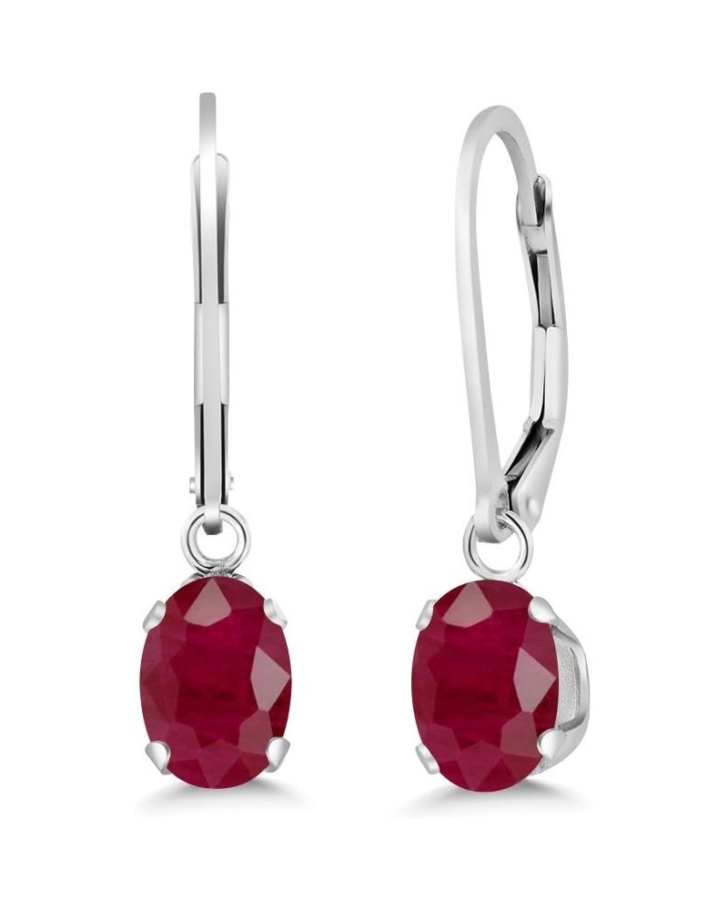 925 Sterling Silver Red Ruby Dangle Leverback Earrings For Women (2.04 Cttw, Gemstone July Birthstone, Oval 7X5MM) $91.52 Ear...