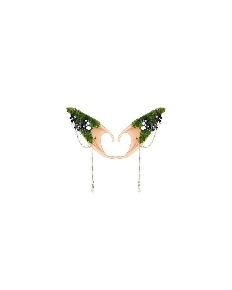 Fairy Mushroom Elf Ears, Handmade Forest Ear Cuffs with White Mushroom Moss and Flower Non Piercing Earrings Ear Clips Wraps ...