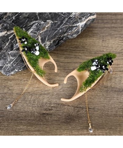 Fairy Mushroom Elf Ears, Handmade Forest Ear Cuffs with White Mushroom Moss and Flower Non Piercing Earrings Ear Clips Wraps ...