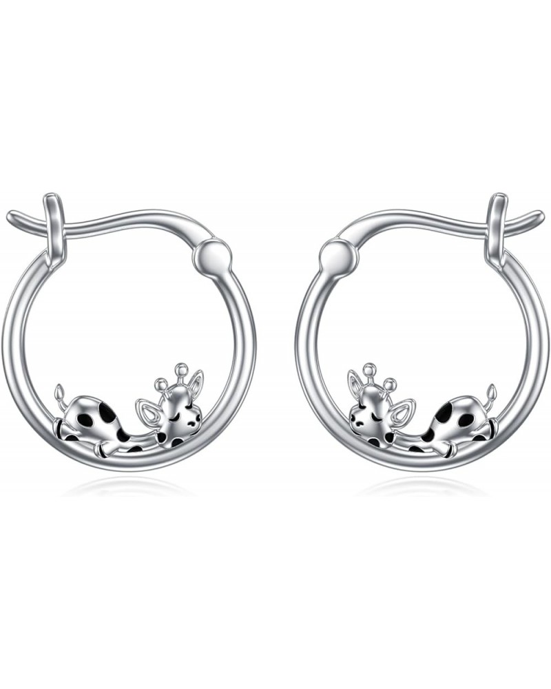 Cute Animal Hoop Earrings 925 Sterling Silver Mermaid / Hamster / Cow /Pig / Highland Cow / Hedgehog / Dinosaur / Bee / Frenc...