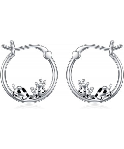 Cute Animal Hoop Earrings 925 Sterling Silver Mermaid / Hamster / Cow /Pig / Highland Cow / Hedgehog / Dinosaur / Bee / Frenc...