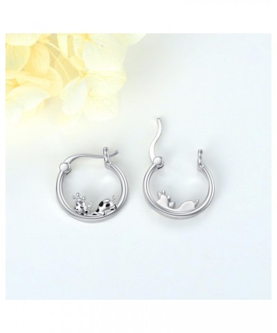 Cute Animal Hoop Earrings 925 Sterling Silver Mermaid / Hamster / Cow /Pig / Highland Cow / Hedgehog / Dinosaur / Bee / Frenc...