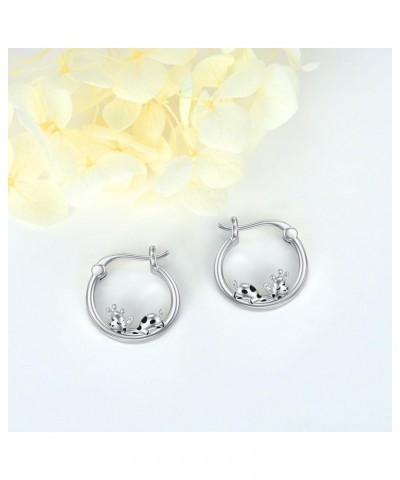 Cute Animal Hoop Earrings 925 Sterling Silver Mermaid / Hamster / Cow /Pig / Highland Cow / Hedgehog / Dinosaur / Bee / Frenc...