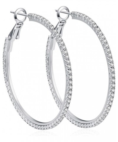 Sterling Silver Hoop Earrings S925 Large Rhinestone Silver Hoop Earrings for Women Thin Cubic Zirconia Big Silver Hoop Earrin...