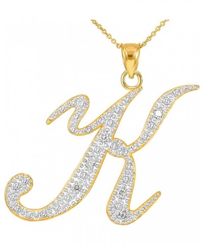 14K Yellow Gold Diamond Accented Dangling Cursive Initial A-Z Charm 4/5" Pendant Necklace (J-K Color, I1-I2 Clarity) - Choice...