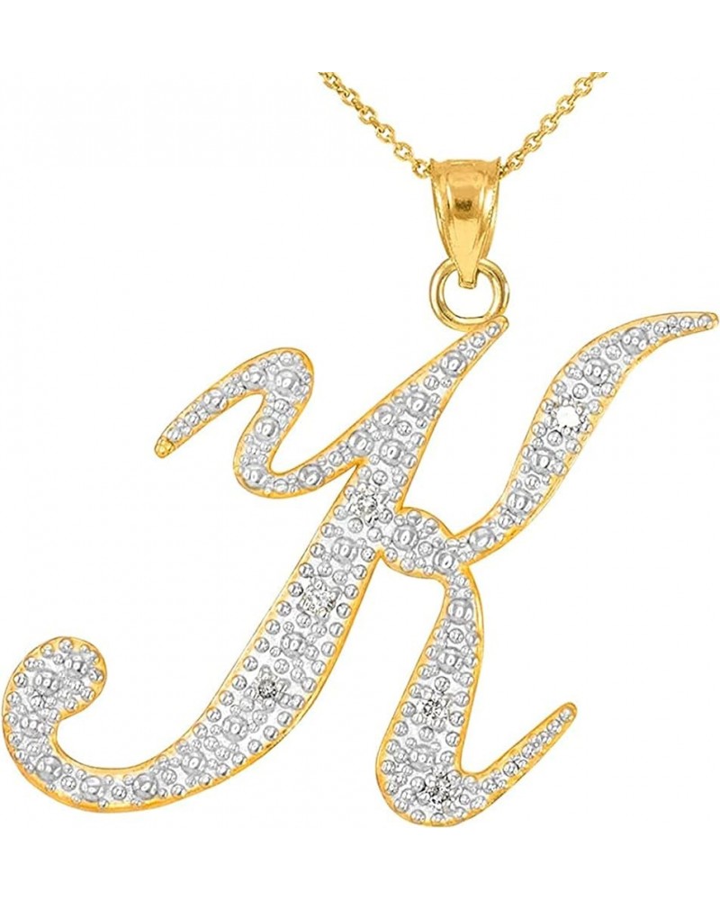 14K Yellow Gold Diamond Accented Dangling Cursive Initial A-Z Charm 4/5" Pendant Necklace (J-K Color, I1-I2 Clarity) - Choice...