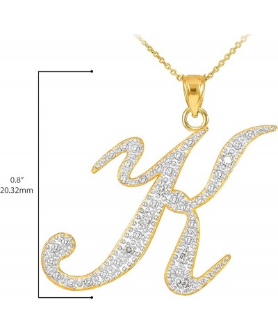 14K Yellow Gold Diamond Accented Dangling Cursive Initial A-Z Charm 4/5" Pendant Necklace (J-K Color, I1-I2 Clarity) - Choice...