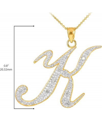 14K Yellow Gold Diamond Accented Dangling Cursive Initial A-Z Charm 4/5" Pendant Necklace (J-K Color, I1-I2 Clarity) - Choice...