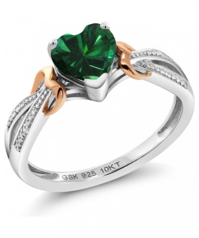 925 Sterling Silver and Solid 10K Rose Gold Heart Shape Simulated Emerald and Diamond Women Ring (0.69 Cttw, Available In Siz...