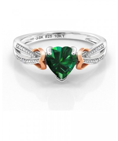 925 Sterling Silver and Solid 10K Rose Gold Heart Shape Simulated Emerald and Diamond Women Ring (0.69 Cttw, Available In Siz...