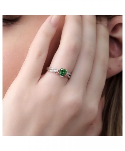 925 Sterling Silver and Solid 10K Rose Gold Heart Shape Simulated Emerald and Diamond Women Ring (0.69 Cttw, Available In Siz...