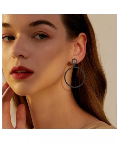 Metal Geometric Clip On Drop Earrings for Women Gold Black Silver Non Piercing Dangle Earrings Rectangle Triangle Bar Circle ...