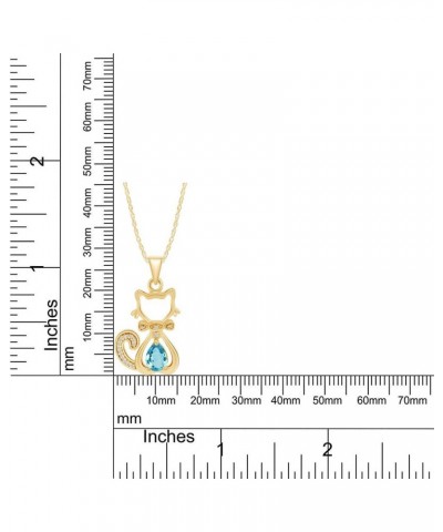 Pear & Round Cut Simulated Birthstone & White Natural Diamond Accent Cute Cat Kitty Pendant Necklace Along With 18" Silver Ch...