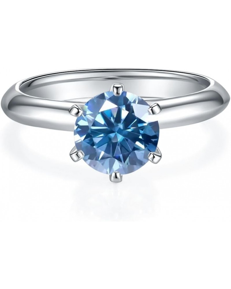 Blue Moissanite Rings 0.5CT/1.0CT/1.5CT/2CT/3CT/5CT D Color Round 6 Prong Blue Moissanite Engagement Rings 925 Sterling Silve...