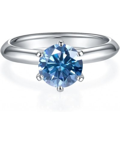 Blue Moissanite Rings 0.5CT/1.0CT/1.5CT/2CT/3CT/5CT D Color Round 6 Prong Blue Moissanite Engagement Rings 925 Sterling Silve...