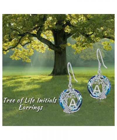 Tree of Life Initial Earrings for Women, 925 Sterling Silver A-Z Letter Drop Dangle Earrings with Blue Circle Crystal Jewelry...