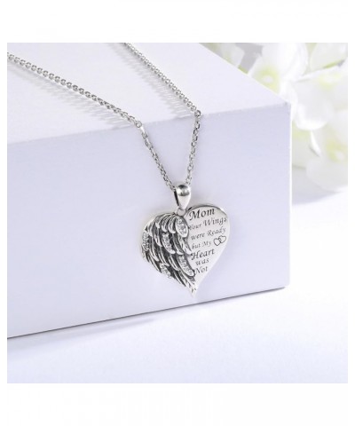 Sterling Silver Memorial Necklace for Women: Grandma Grandpa Mom Dad Wing Heart Pendant Jewelry Memorial Gifts for Daughter G...