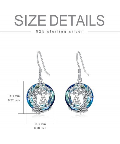 Tree of Life Initial Earrings for Women, 925 Sterling Silver A-Z Letter Drop Dangle Earrings with Blue Circle Crystal Jewelry...