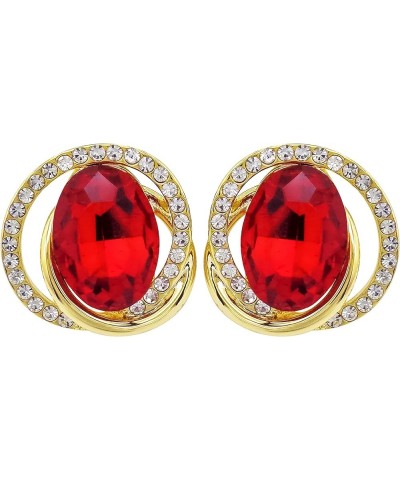 18k Gold Plated White Crystal Oval Zircon Double Circle Stud Earrings Red $9.17 Earrings