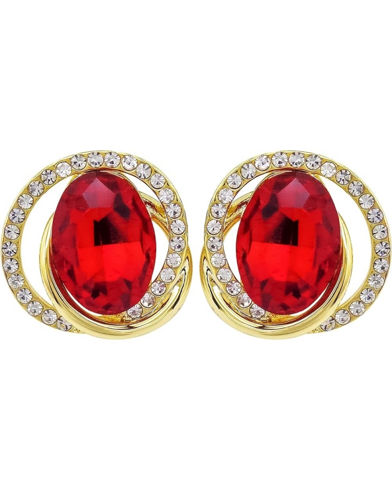 18k Gold Plated White Crystal Oval Zircon Double Circle Stud Earrings Red $9.17 Earrings